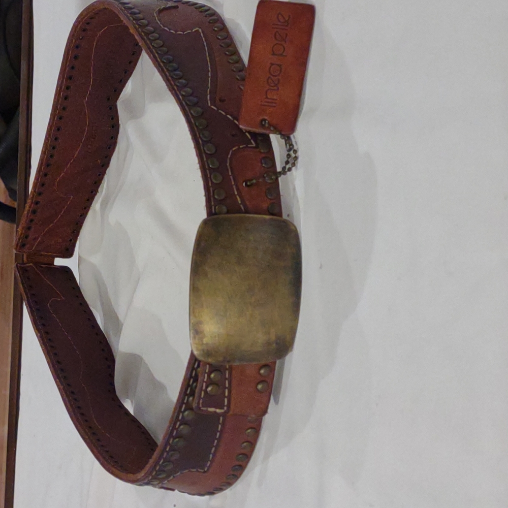 2 Tone linea pelle brown leather belt